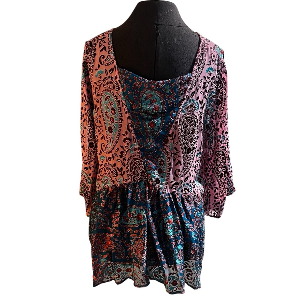 Floreat Anthropologie Valo Silk Blend Paisley Velvet Burn Out Boho Tunic Large - Picture 4 of 8
